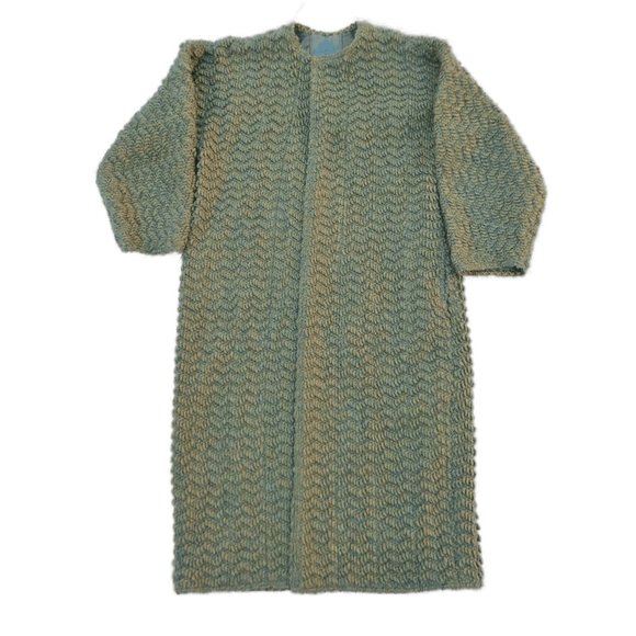 Vintage Boucle Wool Duster Jacket Pockets Open Front Lined Embellished Beige 6 - Picture 3 of 15